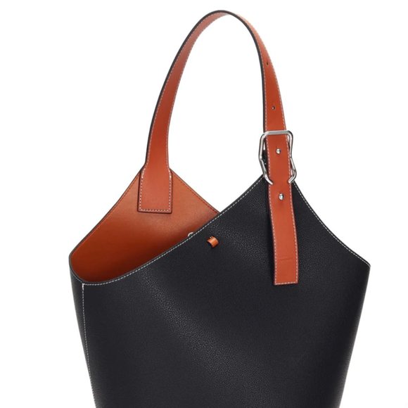 MDBM Black Leather Bucket tote bag and matching pouch - Picture 2 of 11